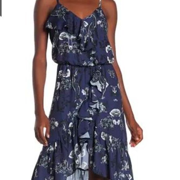 Parker Floral Ruffled Hi Low Midi V-Neck Dress - Picture 2 of 11